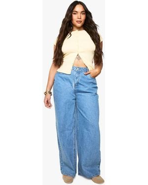 Boohoo Plus High Waist Bum Shaper Wide Leg Jean - Blue