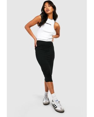 Boohoo Falda Midi Básica De Tiro Alto - Negro