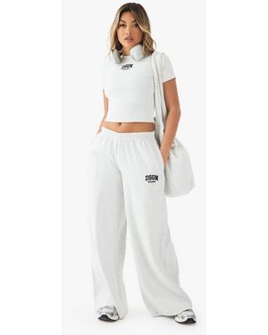Boohoo Dsgn Studio Embroidered Rib Mid Waist Trouser - White