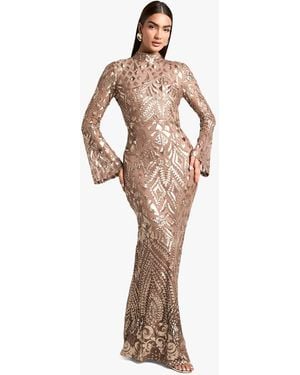 Boohoo Demask Open Back Maxi Dress - Natural