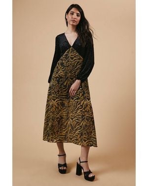 Oasis Occasion Animal Spot Bodice Midi Dress - Natural