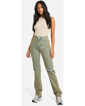 Boohoo Tall Basics High Waisted Straight Leg Ripped Knee Jeans - Multicolor