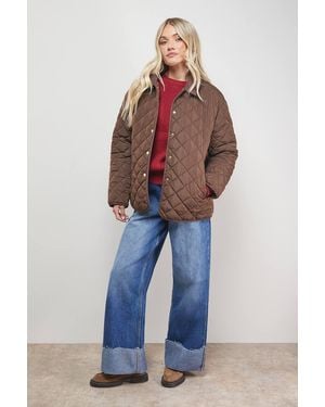 Oasis Padded Cord Collar Jacket - Brown