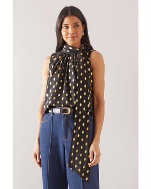 Wallis Metallic Tie Neck Spot Blouse - Blue