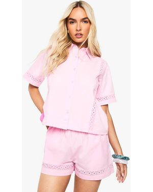 Boohoo Embroidered Poplin Resort Shirt - Pink
