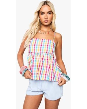Boohoo Gingham Smock Cami - White
