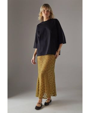 Warehouse Sheer Lace Fishtail Maxi Skirt - Green