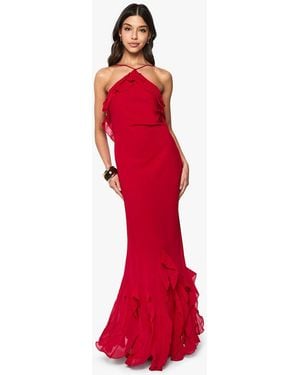 Boohoo Ruffle Halterneck Maxi Dress - Red