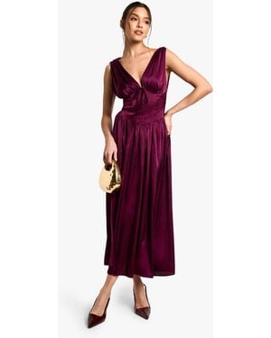 Boohoo Satin Milkmaid Midaxi Dress - Red
