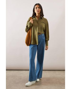 Wallis Pocket Detail Relaxed Collared Shirt - Green