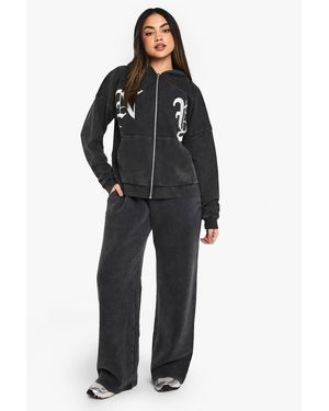 Boohoo Ny Embroidered Wide Leg Jogger - Black