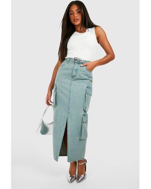 DSGN Studio Dsgn Badge Denim Cargo Maxi Skirt - Blue