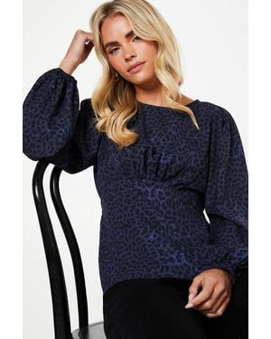 Dorothy Perkins Petite Animal Long Sleeve Tea Blouse - Blue