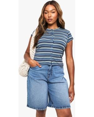 Boohoo Plus Stripe Cap Sleeve Top - Blue