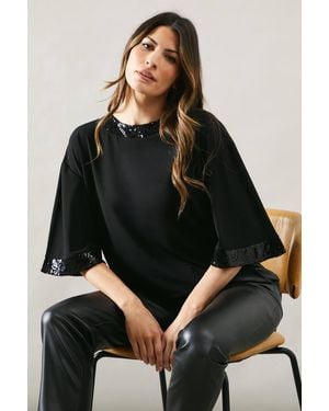 Wallis Occasion Sequin Trim Ity Top - Black
