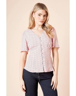 Dorothy Perkins Spot Button Up Frill Detail Top - Pink