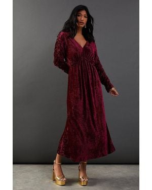 Warehouse Burnout Velvet Batwing Midi Dress - Gray