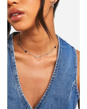 Boohoo Polished Heart Station Necklace - White