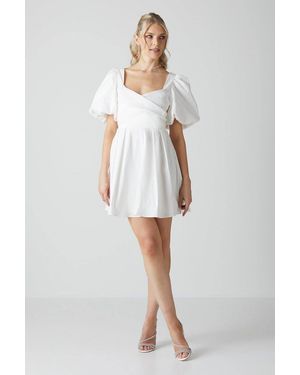 Coast Puff Sleeve Mini Dress Wedding Dress With Tie Back - White