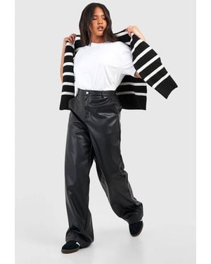 Boohoo Plus Pu Straight Leg Trouser - Blue