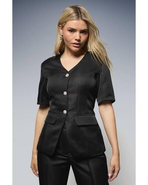 Dorothy Perkins V Neck Satin Short Sleeve Jacket - Black