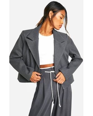 Boohoo Wool Look Shoulder Pad Cropped Blazer - Gray