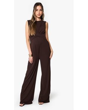 Boohoo Maternity Rib Sleeveless Knot Detail Lounge Jumpsuit - Brown