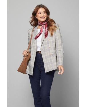 Wallis Relaxed Fit Double Breasted Flannel Blazer - Gray