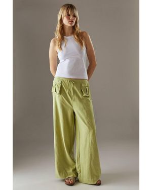 Warehouse Peach Satin Utility Pocket Wide Leg Pants - Green