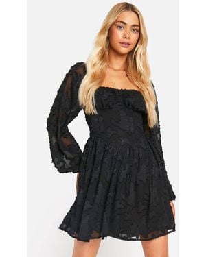 Boohoo Corset Detail Long Sleeve Mini Dress - Black