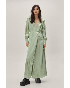 Nasty Gal Jacquard Long Sleeve Maxi Dress - Green