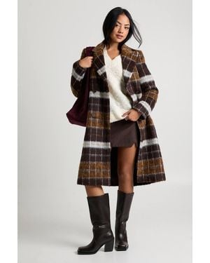 Boohoo Check Double Breasted Wool Look Coat - Brown