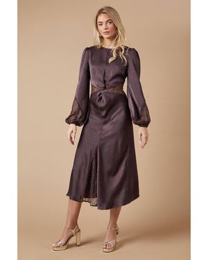 Oasis Lace Insert Satin Midi Dress - Gray