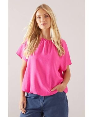Wallis Petite Bubble Hem Short Sleeve Top - Pink