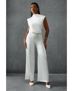 MissPap Premium Satin Sleeveless Cowl Back Jumpsuit - Gray