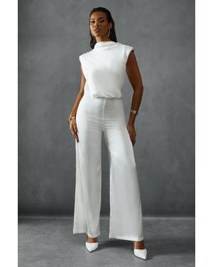 MissPap Premium Satin Sleeveless Cowl Back Jumpsuit - Gray