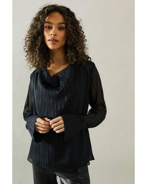 Wallis Cowl Neck Shadow Stripe Collared Blouse - Blue