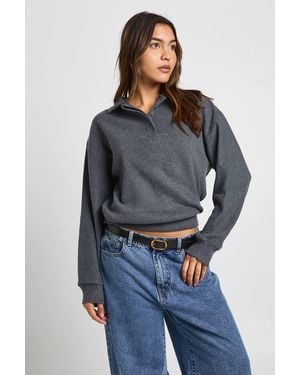 Boohoo Brushed Rib Cinched Waist Collared Long Sleeve Top - Blue