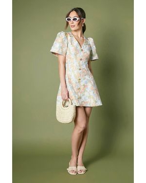 Coast Floral Jacquard Button Through Mini Dress - Green