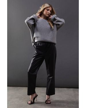 Warehouse Real Leather Straight Leg Jogger - Black