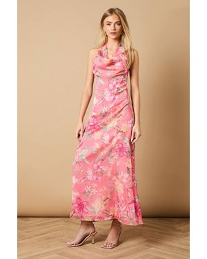 Oasis Printed Mesh Dobby Halterneck Dress - Pink
