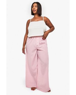 Boohoo Pointelle Tank And Wide Leg Trouser Pj Set - Pink