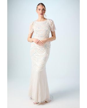 Coast Beaded Tulle Wedding Dress With Cap Sleeve - White