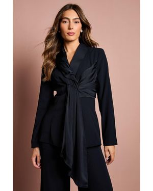 Coast Satin Detail Drape Front Blazer - Blue