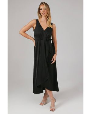 Oasis Wrap Top Satin Bridesmaid Midaxi Dress - Black