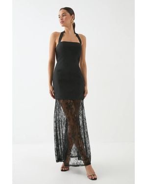 MissPap Halterneck Lace Skirt Maxi Dress - Black