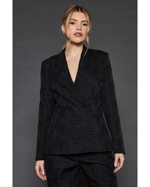 Dorothy Perkins Belted Jacquard Blazer - Gray