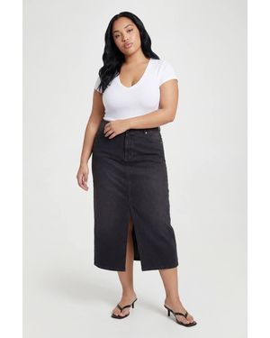 Boohoo Plus Denim Midaxi Skirt - Black