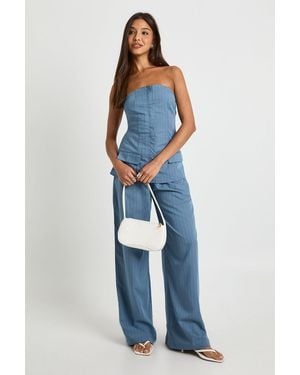 Boohoo Pinstripe Bandeau & Wide Leg Trouser Co-Ord - Blue