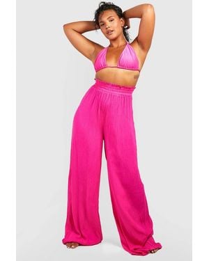 Boohoo Plus Crinkle Rayon Beach Pants - Pink